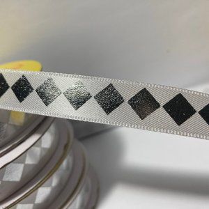 5 Silver Metallic Diamond White Ribbon 9/16"